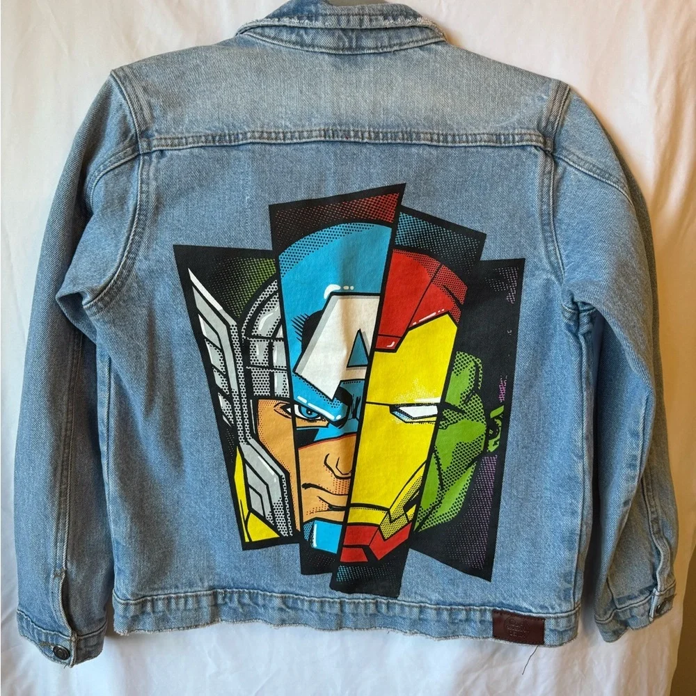Marvel Avengers Kids Denim Jacket Size 10-12 Distressed Jean Jacket